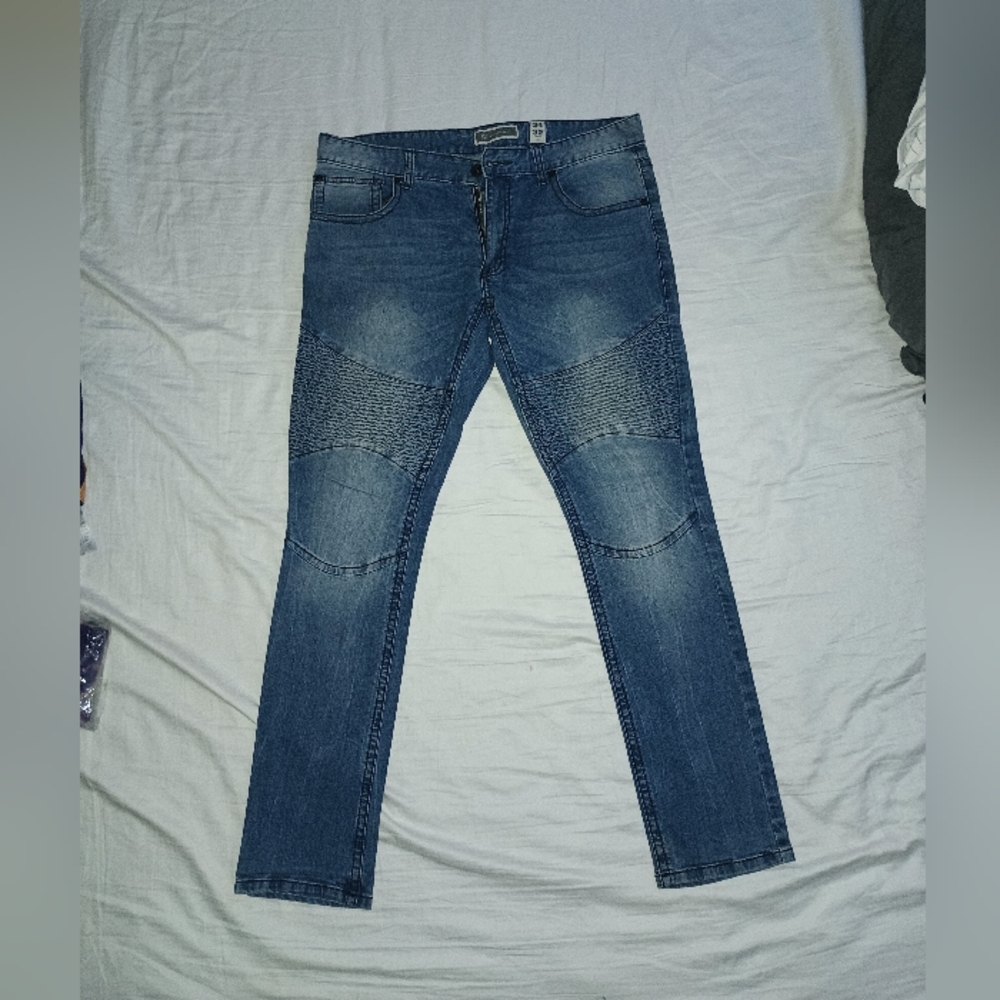 Blue Skinny Jeans with Moto Details